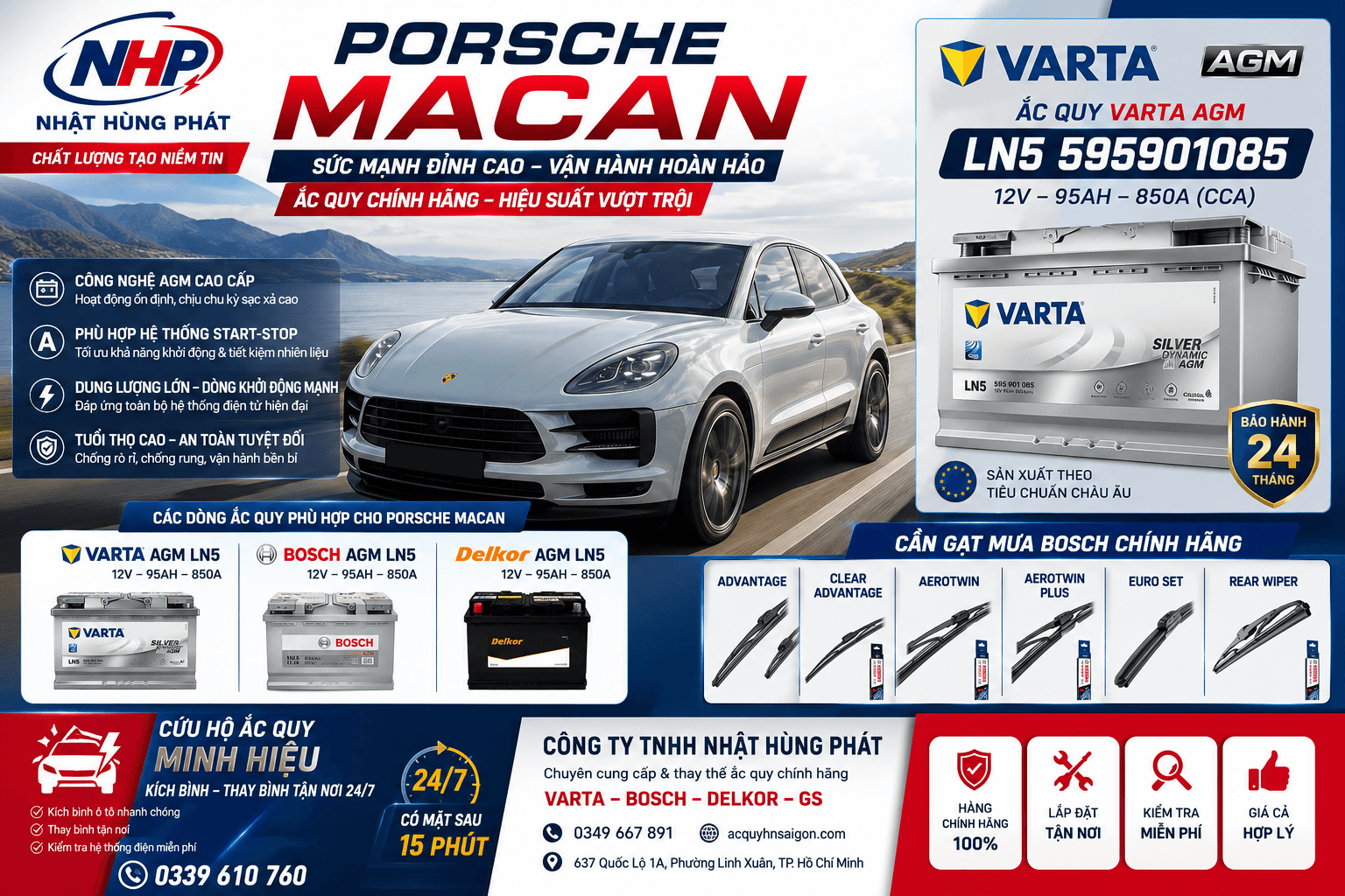 Porsche Macan Dùng Bình Gì? Thay Ắc Quy Varta AGM LN5 595901085 (12V – 95Ah) Chính Hãng