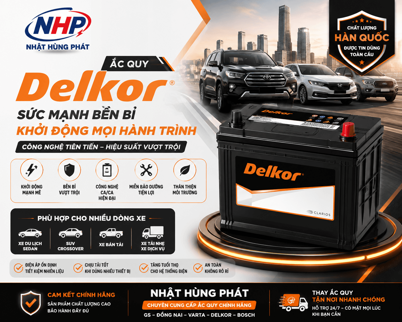 Ắc Quy Delkor Chính Hãng – Công Nghệ Calcium Cao Cấp, Khởi Động Mạnh Cho Mọi Dòng Xe